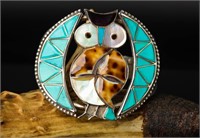 1977 Zuni Owl Sterling Silver Bracelet, 34.25g