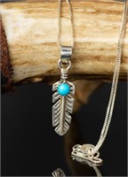 .925 Chain Necklace w/ Feather Pendant, 2.40g