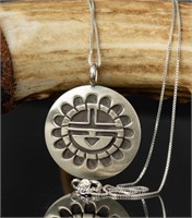 .925 Zuni God's Eye Pendant Necklace, 8.41g
