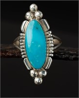 Sterling Silver Turquoise Navajo Ring, 5.34g Size9