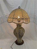 Vintage Woven Organic Fiber Table Lamp, with Wood