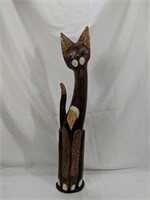 32" Wood Carved Cat, Cute Blue and Green Eyes