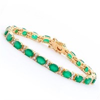 18K Gold Plated Green Agate & Diamonds Bracelet JC