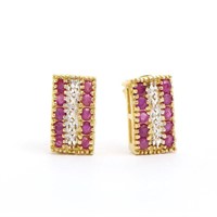 18K Gold Plated Ruby&Diamonds Designer Earring SJC