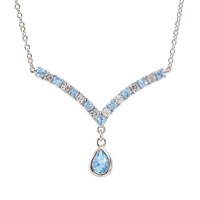 Blue&White Topaz Rhodium Plated Designer Necklace