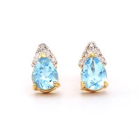 18K Gold Plated Blue Topaz&Diamond Stud EarringsJC