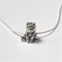 Sterling Silver Cat Charm w Chain Necklace SJC