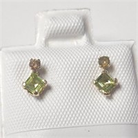 10K Yellow Gold Peridot&Diamond Stud Earrings SJC