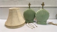 2 Green Shell Lamps w Shades M