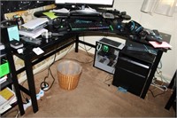 Computer desk, shelf, & printer