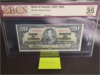 1937 - Bank of Canada $20 Dollar - Very Fine 35,