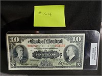 RARE - 1938 Bank of Montreal - $10 Dollar - Very