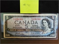 1954 - Bank of Canada $5 Dollar - Very Good,