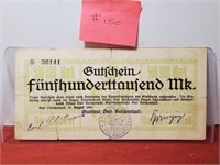1923 - Germany Funfhunderttoufend Mark - Fine
