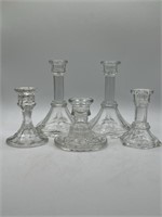 Set of 5 Clear Glass Candleholders