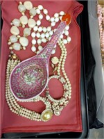 MIXED JEWELRY LOT & SPOON REST