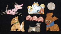 Vintage & Handmade Dog Brooches w Sterling Pin