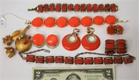 Vintage MCM Orange Acrylic Jewelry Sets