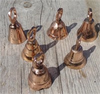 6 Small Copper Bells 1 1/2" High