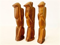 Carved Wise Monkey Sculpture Trio
