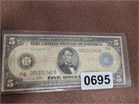 1914 LARGE NOTE $5 FEDERAL RESERVE NOTE