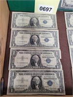 (4) $1.00 BLUE SEAL SILVER CERTIFICATES