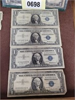 (4) $1.00 BLUE SEAL SILVER CERTIFICATES