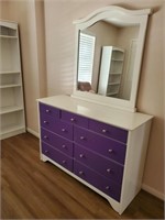 White/Purple Wooden Dresser w/ Mirror