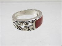 925 Sterling Silver Scroll w/ Red Jasper Ring +