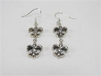 925 Sterling Silver Fleur-De-Lis Dangle Earrings