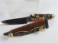Tribal Themed Knife w/ Cowhide Accents