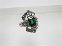Sterling Emerald & Sapphire Ring Size 6