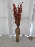Brown Metal Vase w/ Artificial Plant