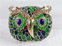 Blue/Green Owl Face Brooch Pin
