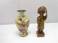 Bird & Floral Vase & Handcarved Asian Statue
