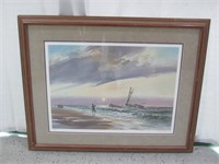 Framed John Cowman "Shrimp Boat Fisherman" Print