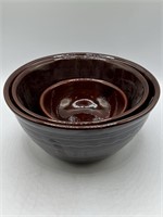 Set of Three Brown Marcrest Mixing Bowls