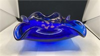Beautiful Cobalt Blue Art Glass Bowl 8" Diameter