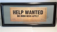 Framed “Help Wanted” Sign. 9.5x22''