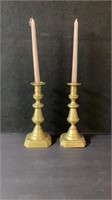 Pair Of Brass Candle Holders 10.5" High