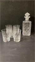 Beautiful Crystal Decanter With 5 Matching Glasses
