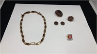 Vintage Garnet Jewelry Set, Ring, Earrings No Back