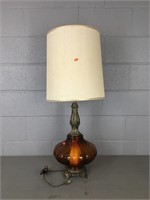 Tall Mid-century Amber Glass Lamp