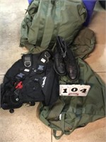 Duffel bags, backpack and boots