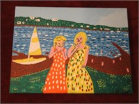 Folk Art painting of 2 girls - Brask