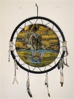 Large dream catcher (wolf) with feathers and beads
