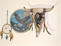 Cow skull, Drum and a dream catcher