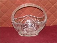 Vintage Cut Crystal Basket With Handle 1950s
