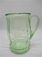Vintage Green Etched Glass Pitcher