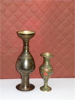 2 vintage hand hammered brass vases